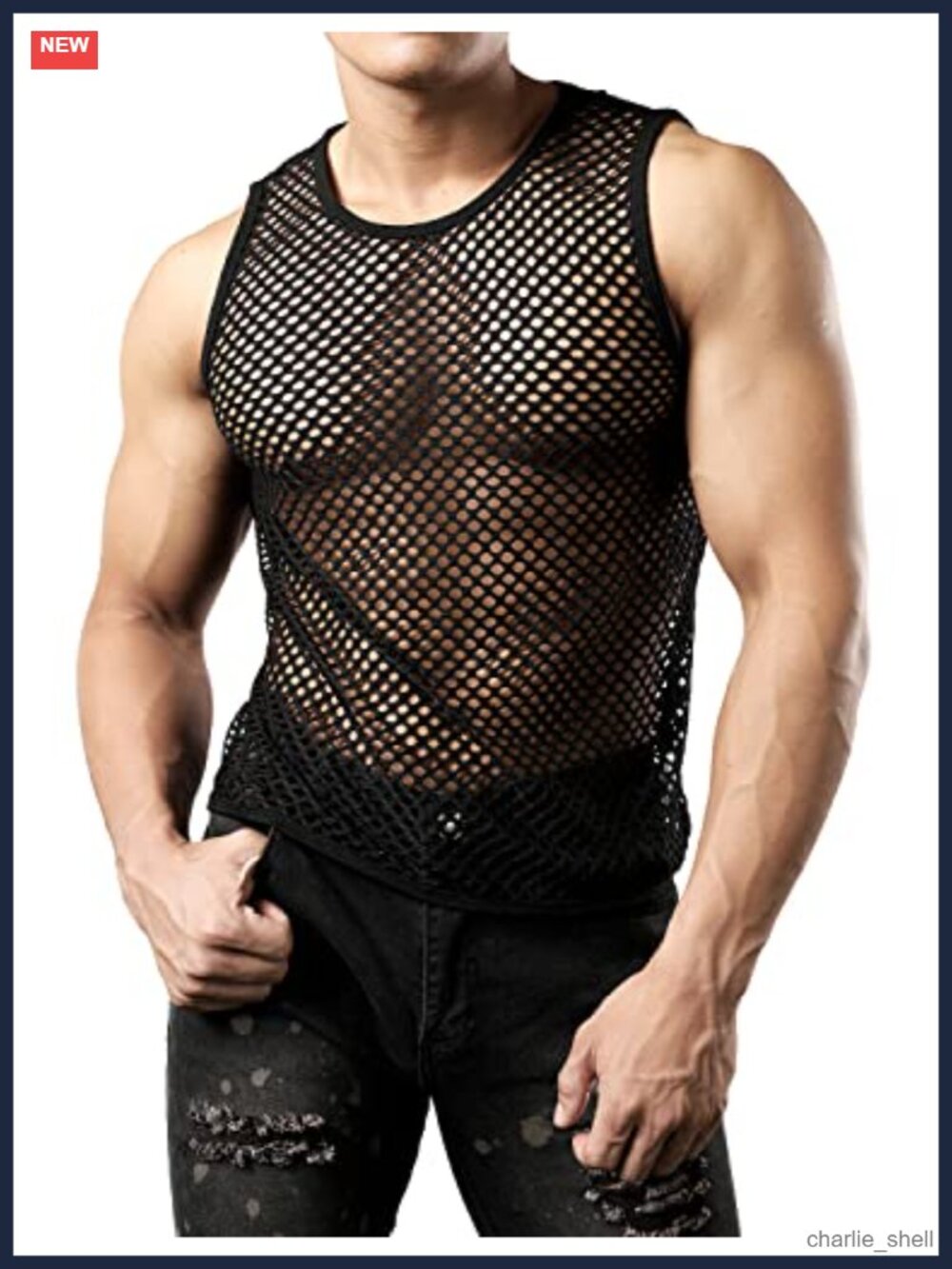Men's Mesh Tank Top See Through Fishnet Club Wear Gym Workout Sleeveless